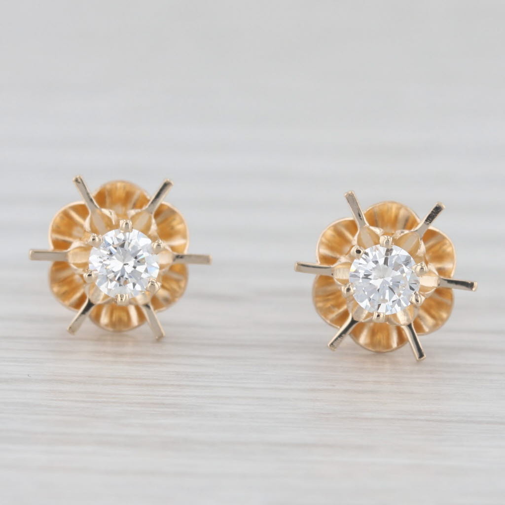 Light Gray Vintage 0.33ctw Diamond Buttercup Stud Earrings 14k Yellow Gold