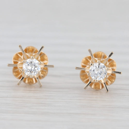 Light Gray Vintage 0.33ctw Diamond Buttercup Stud Earrings 14k Yellow Gold