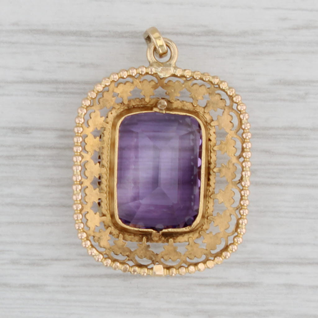 Gray 8.20ct Amethyst Pendant 14k Yellow Gold Ornate Openwork