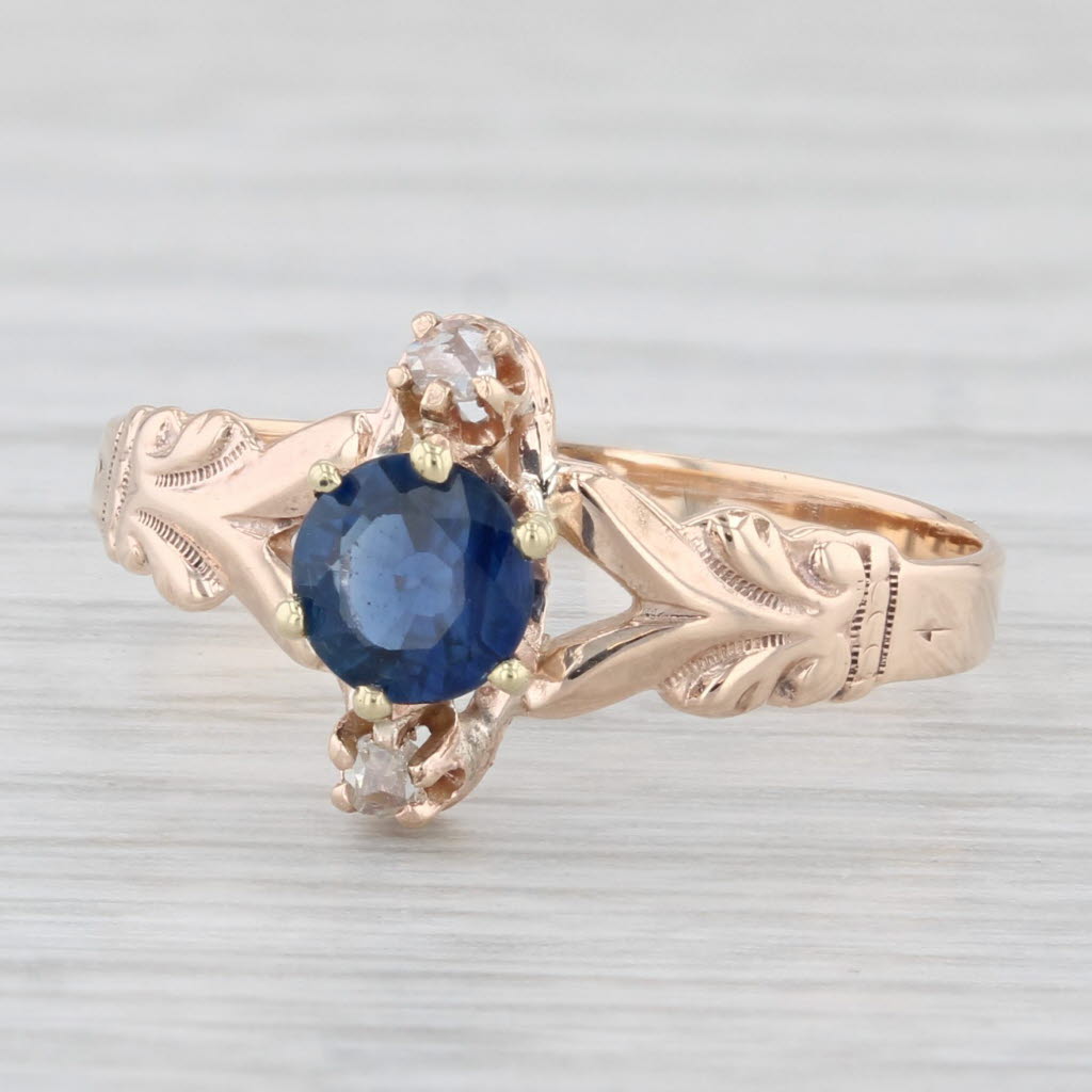 Light Gray Victorian 0.50ctw Blue Sapphire Diamond Ring 10k Yellow Gold Size 7 Antique