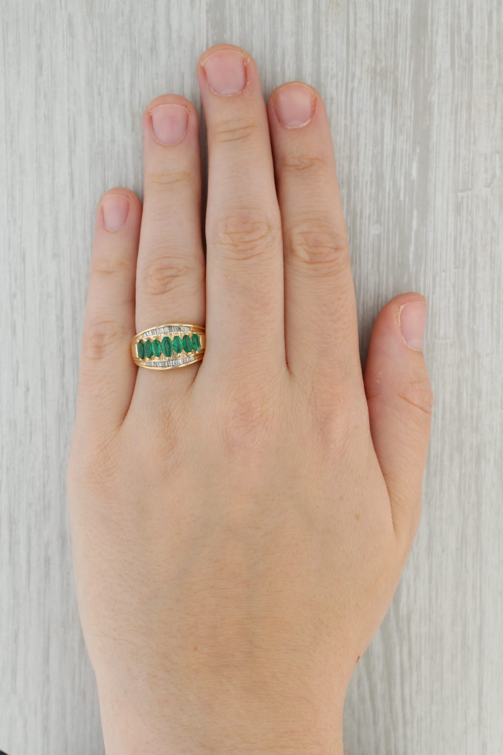 Tan 1.57ctw Emerald Diamond Ring 14k Yellow Gold Size 7.25 Cocktail