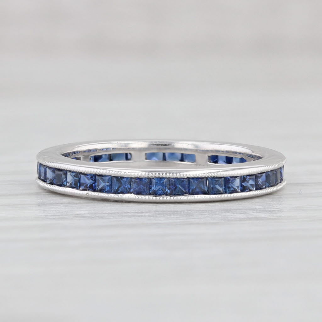 Light Gray 1.50ctw Blue Sapphire Eternity Band 18k White Gold Size 5 Wedding Ring