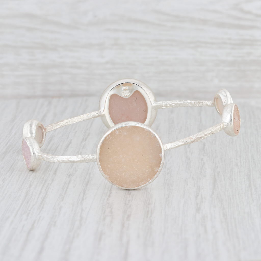 New Nina Wynn Bangle Bracelet Sand White Druzy Quartz Sterling Silver 8"