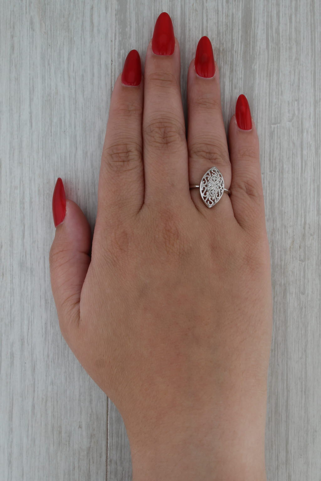 Diamond Openwork Ring 10k White Gold Size 6.75