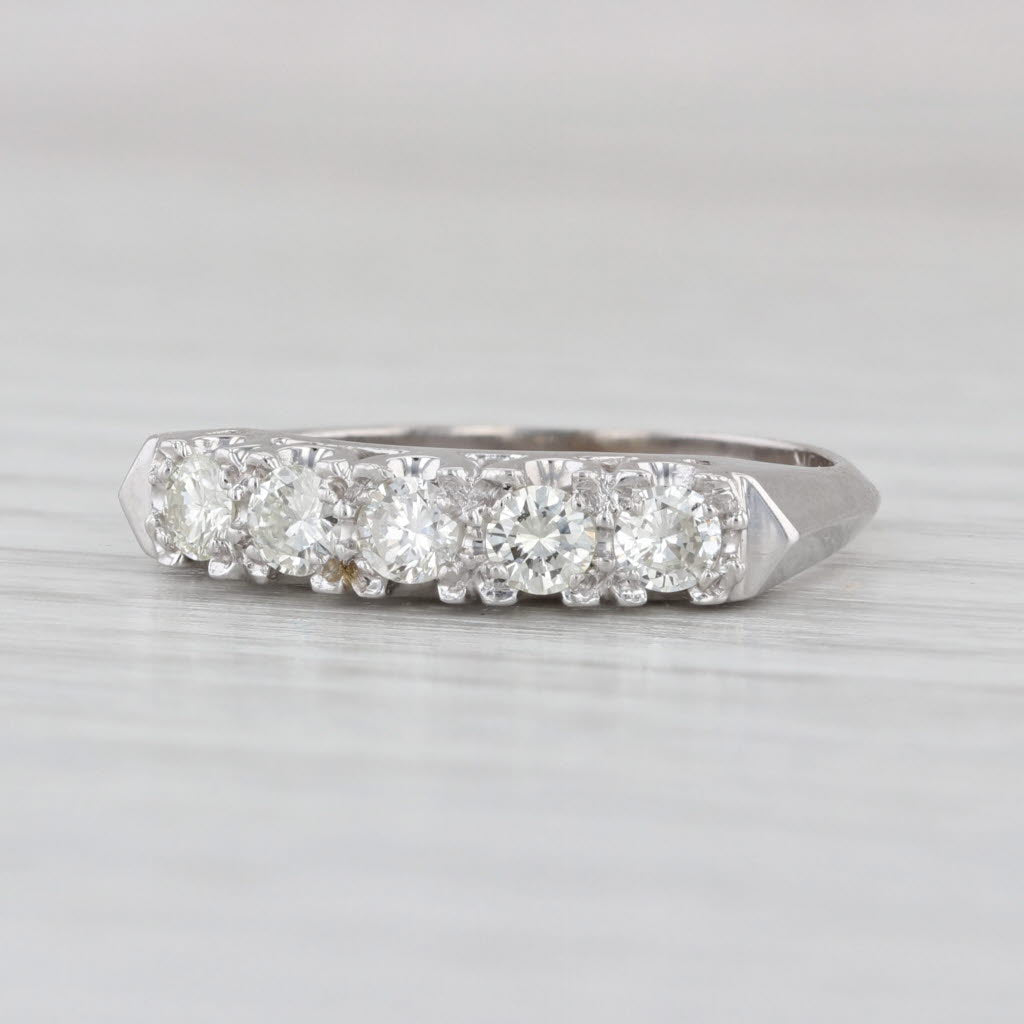 Vintage 0.39ctw Diamond Wedding Band 14k White Gold Size 5.75 Stackable Ring