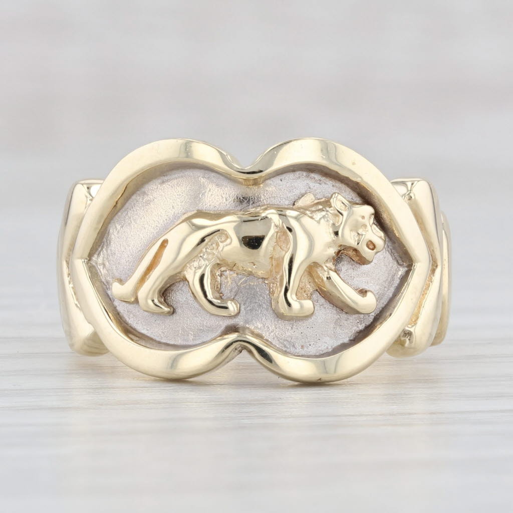 Light Gray Lion Signet Ring 14k Yellow White Gold Size 7 Band