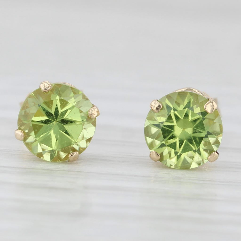 Light Gray 1.80ctw Round Solitaire Peridot Stud Earrings 14k Yellow Gold