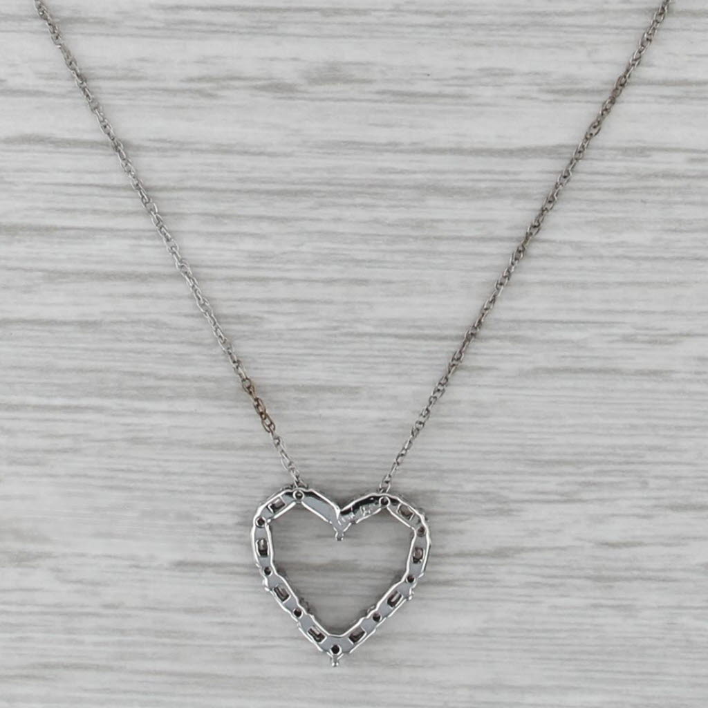 0.23ctw Diamond Open Heart Pendant Necklace 14k White Gold 18.25" Rope Chain