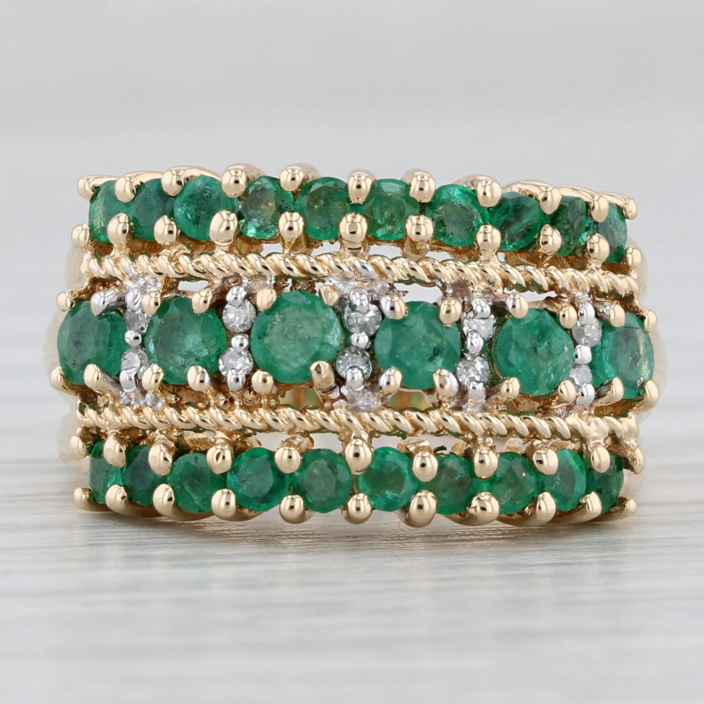 Light Gray 1.55ctw Emerald Diamond Multiband Ring 10k Yellow Gold Size 7.25 Cocktail