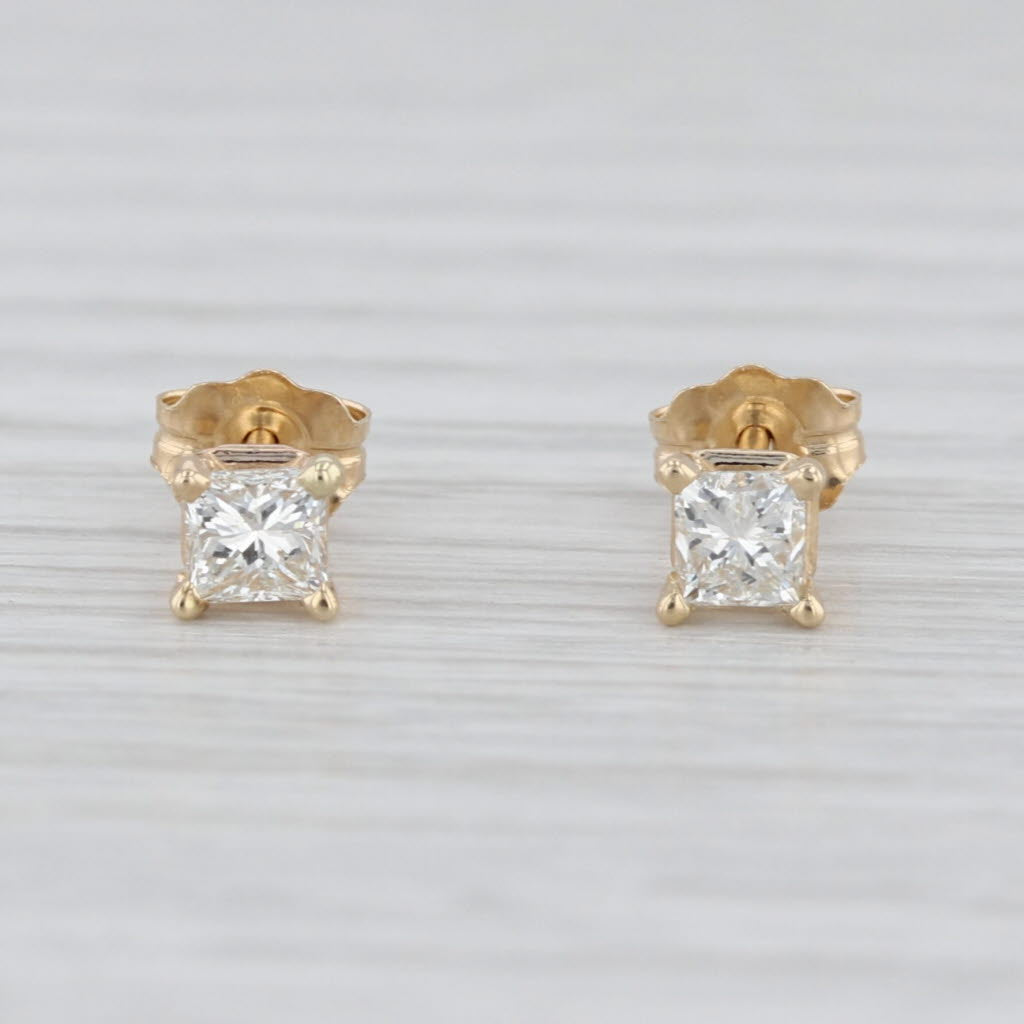 New 0.28ctw Princess Cut Diamond Solitaire Stud Earrings 14k Gold Small Studs