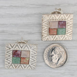 Native American Ornamental Stone Earrings Sterling Silver Agate Quartz