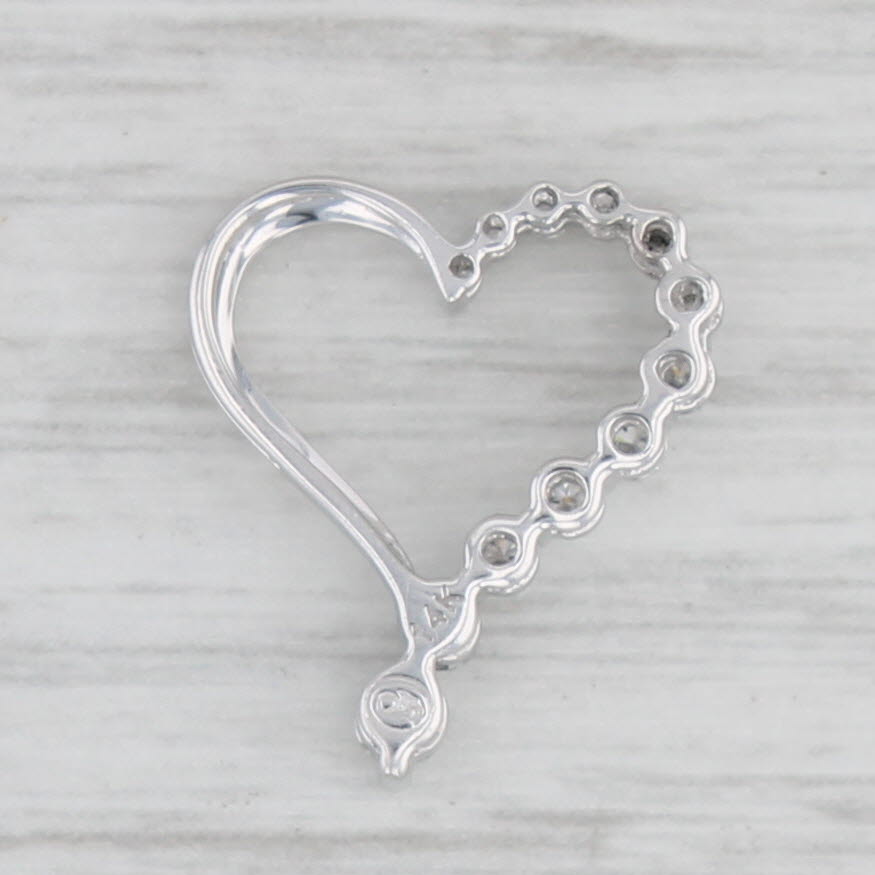 Light Gray 0.23ctw Diamond Open Heart Pendant 14k White Gold Floating