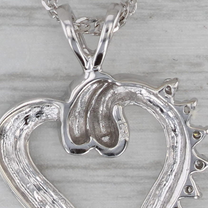 Dark Gray Diamond Accented Open Heart Pendant Necklace 14k White Gold 18"