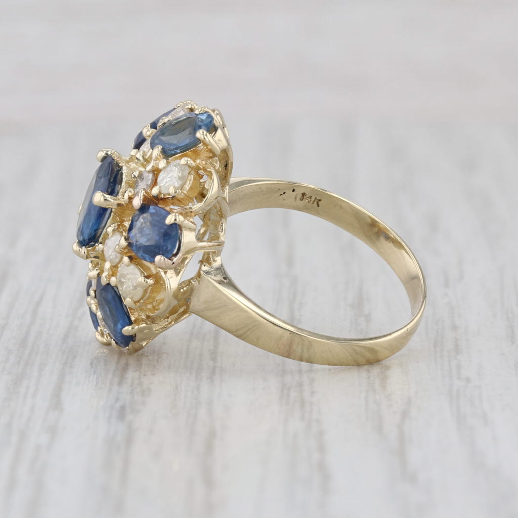 3.77ctw Blue Sapphire Diamond Cluster Ring 14k Yellow Gold Size 7 Cocktail