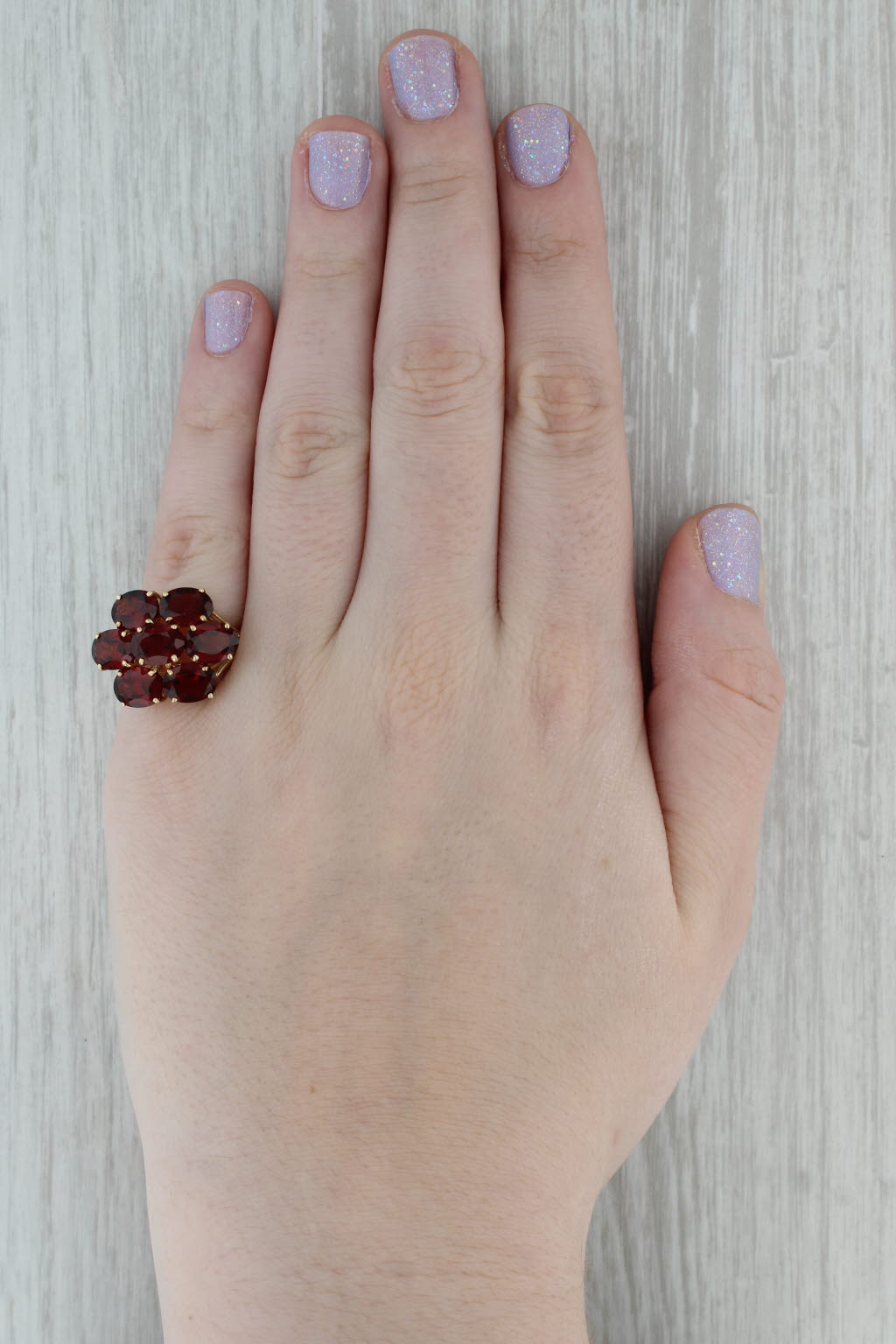 Dark Gray 10.30ctw Garnet Cluster Ring 10k Gold Cocktail Size 7