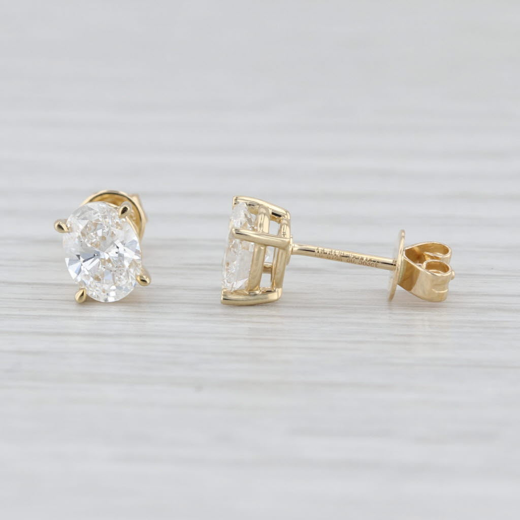 New 1.13ctw Lab Grown Diamond Stud Earrings 14k Yellow Gold Oval Solitaire Studs