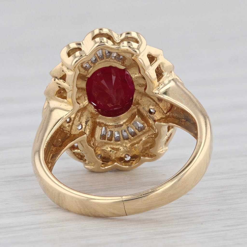 Gray 3.04ctw Oval Ruby Diamond Halo Ring 18k Yellow Gold Size 4.5 Cocktail