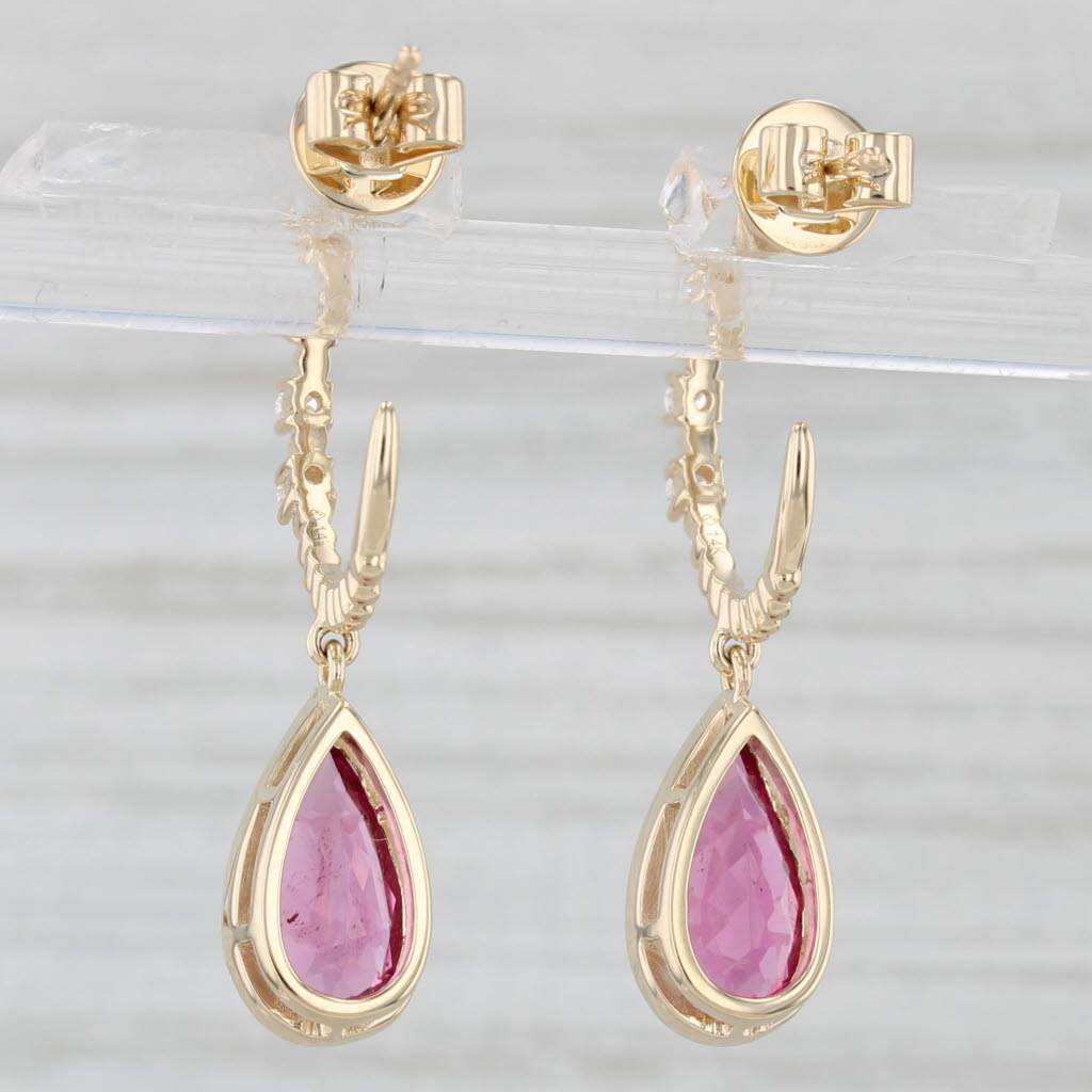 Light Gray New 2.26ctw Pink Sapphire Diamond Hoop Dangle Earrings 14k Yellow Gold