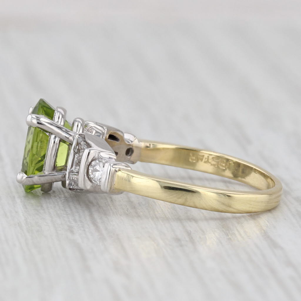 Light Gray 2.60ctw Oval Peridot Diamond Ring 18k White Yellow Gold Size 6.75