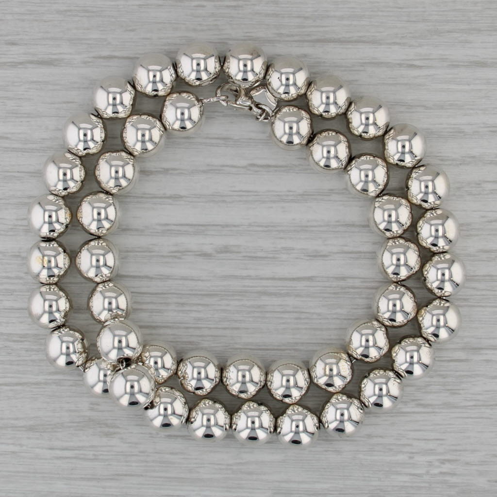 Tiffany & Co Bead Necklace w/ Pouch Sterling Silver 18" 9.9mm