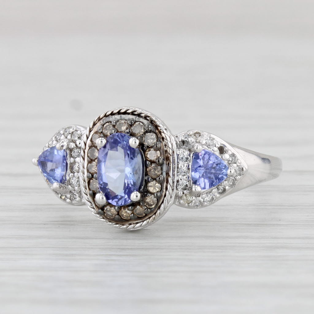 Light Gray 0.79ctw Tanzanite Diamond Halo Ring 14k White Gold Size 8