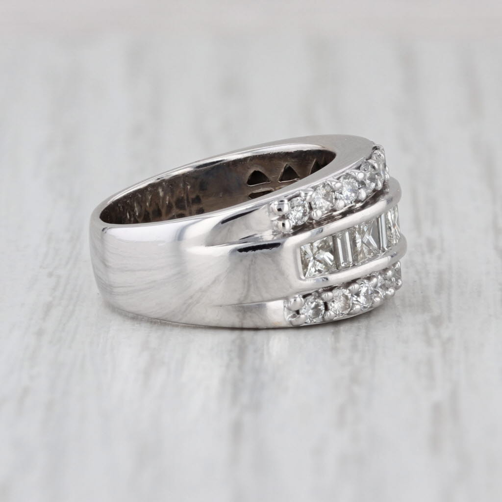 1.45ctw Diamond 3-Band Ring 14k White Gold Size 4.75 Bridal Anniverasry