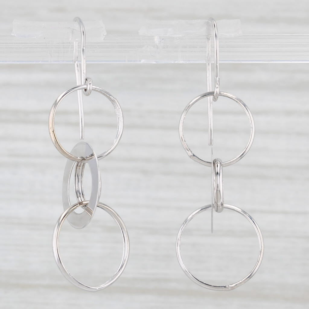 Light Gray Linked Circles Dangle Earrings 14k White Gold Hook Posts