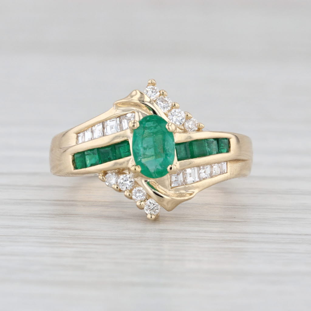 0.82ctw Oval Emerald Diamond Bypass Ring 14k Yellow Gold Size 6.5