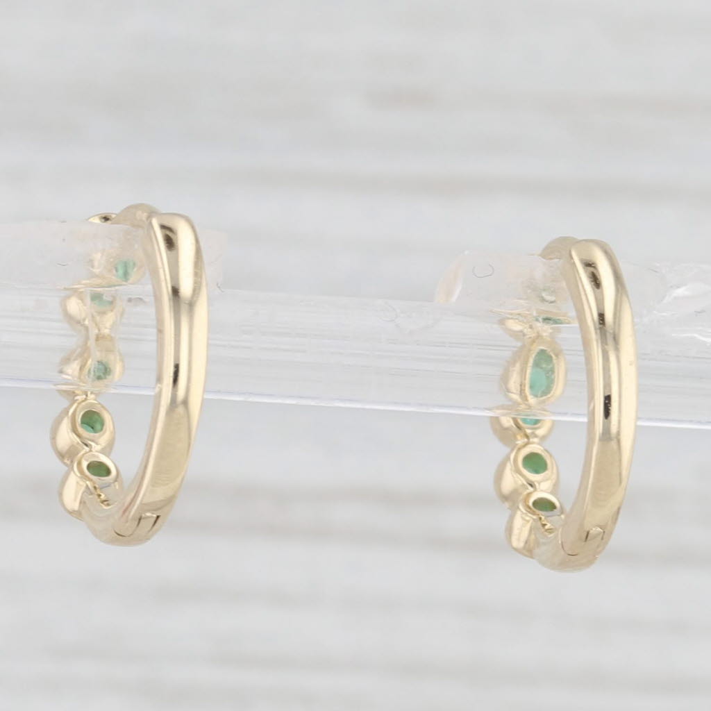 Light Gray New 0.10ctw Emerald Small Hoop Huggie Earrings 10k Yellow Gold