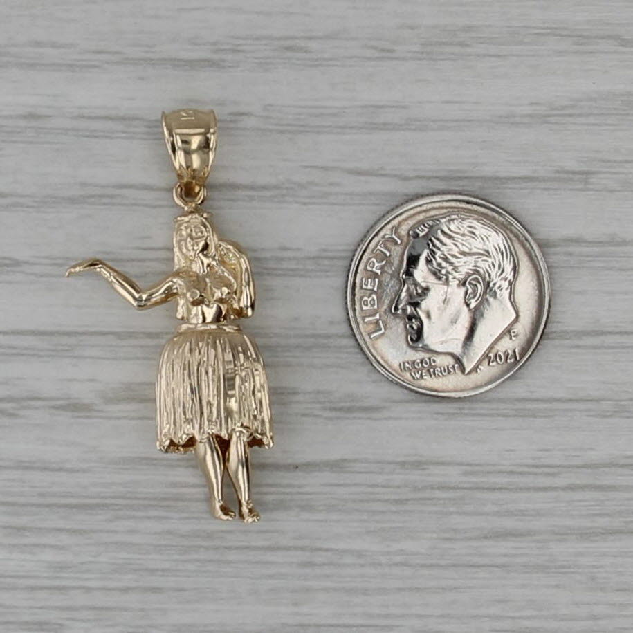 Vintage Hula Dancer Pendant 14k Yellow Gold Moves Ringing Bell Hawaii Souvenir