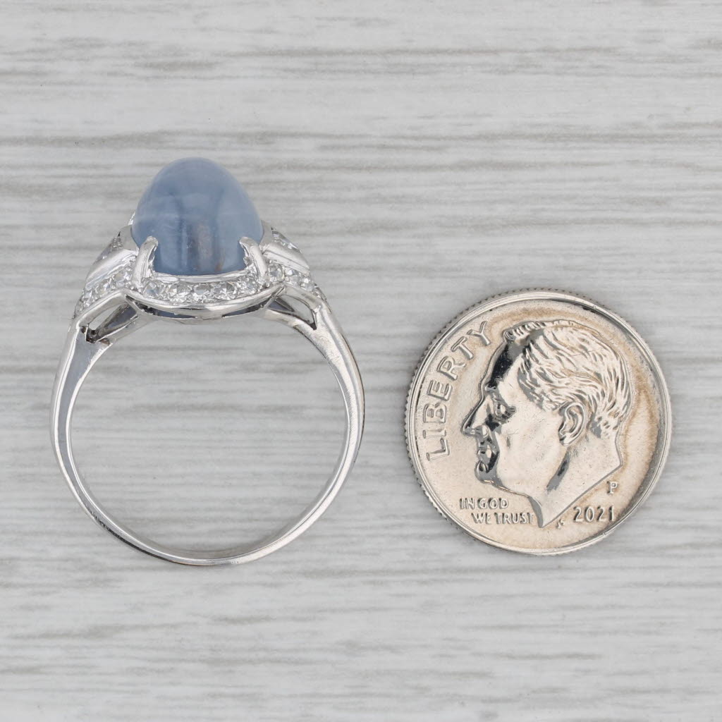 Gray 9.30ctw Blue Star Sapphire Diamond Ring Platinum Size 7.5 Oval Cabochon