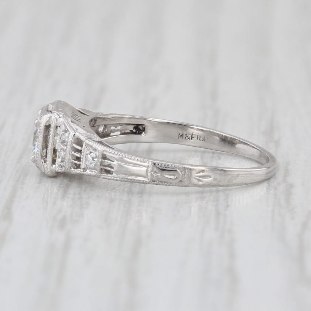 Vintage Art Deco 0.36ctw Diamond Engagement Ring 18k White Gold Size 6 Filigree