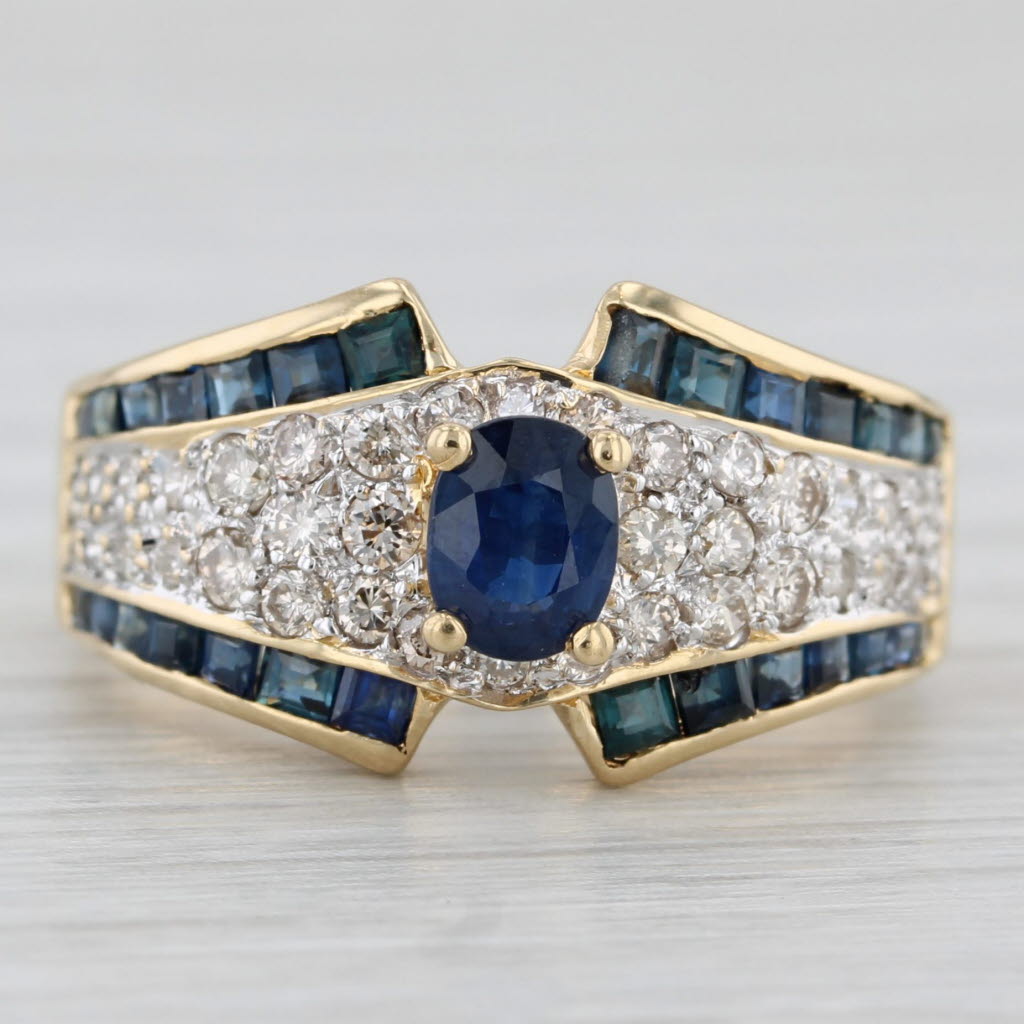 Light Gray 1.11ctw Blue Sapphire Diamond Ring 18k Yellow Gold Size 5.5