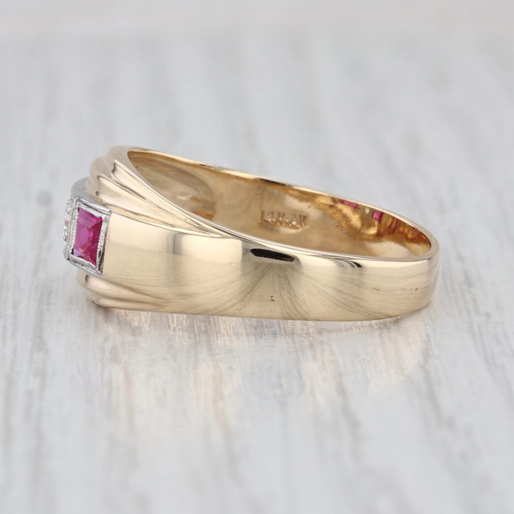 0.57ctw Lab Created Ruby Diamond Ring 14k Yellow Gold Vintage Men's Size 12