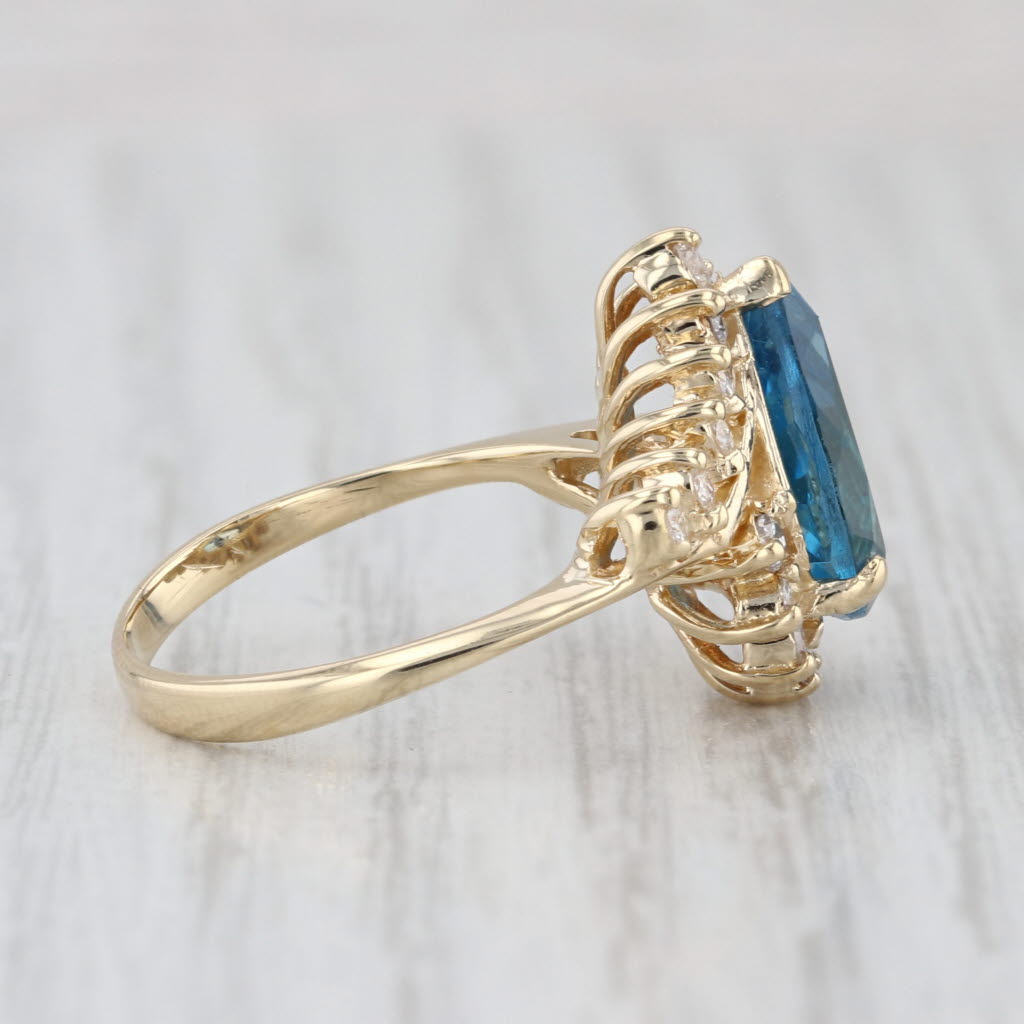 4ctw Pear Blue Topaz Halo Bypass Ring 14k Yellow Gold Size 6.75