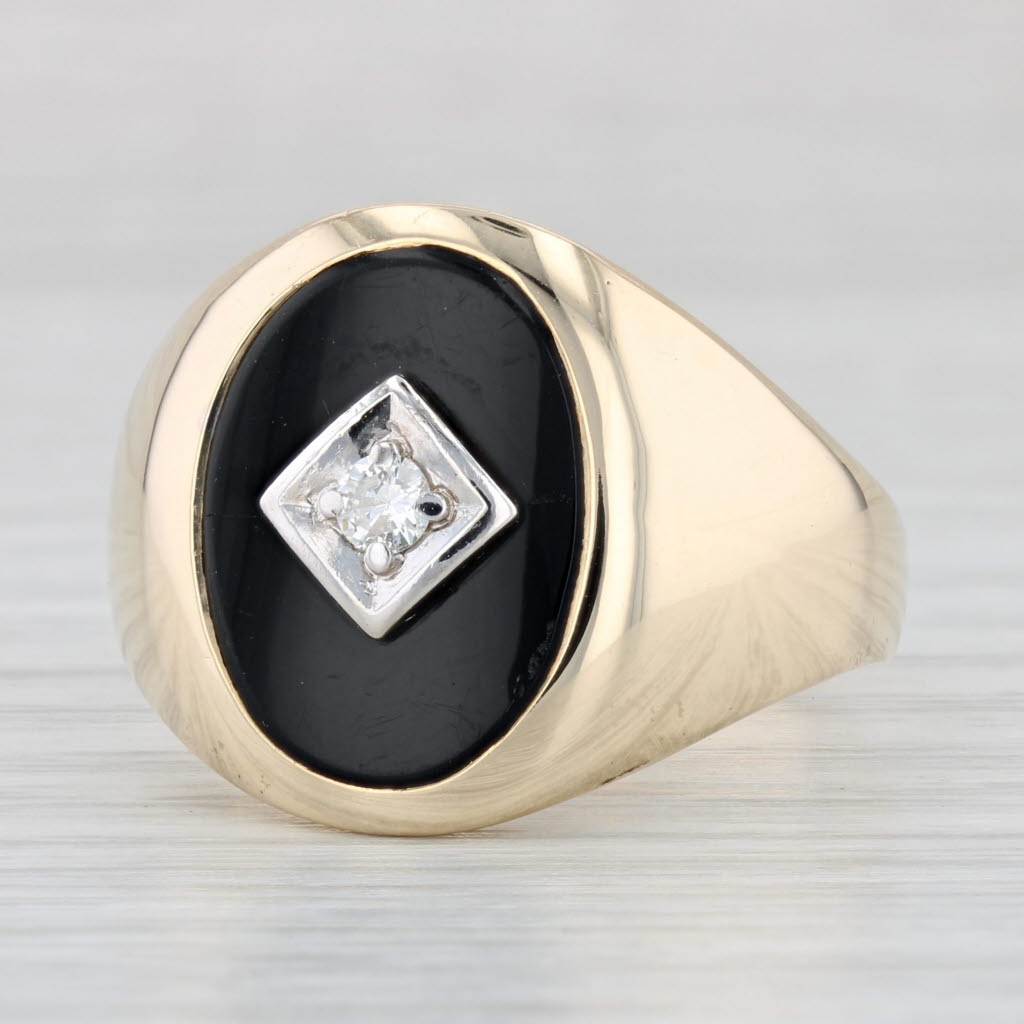 Light Gray Onyx Diamond Ring 10k Yellow Gold Size 11 Signet