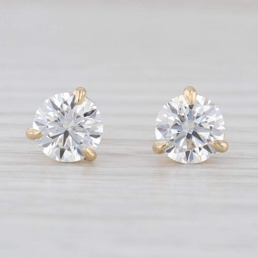 New IGI Lab Grown 2ctw Round Diamond Martini Stud Earrings 14k Gold Studs
