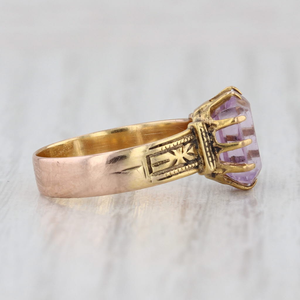 Antique 1.25ct Amethyst Solitaire Ring 10k Yellow Gold Ornate Size 5