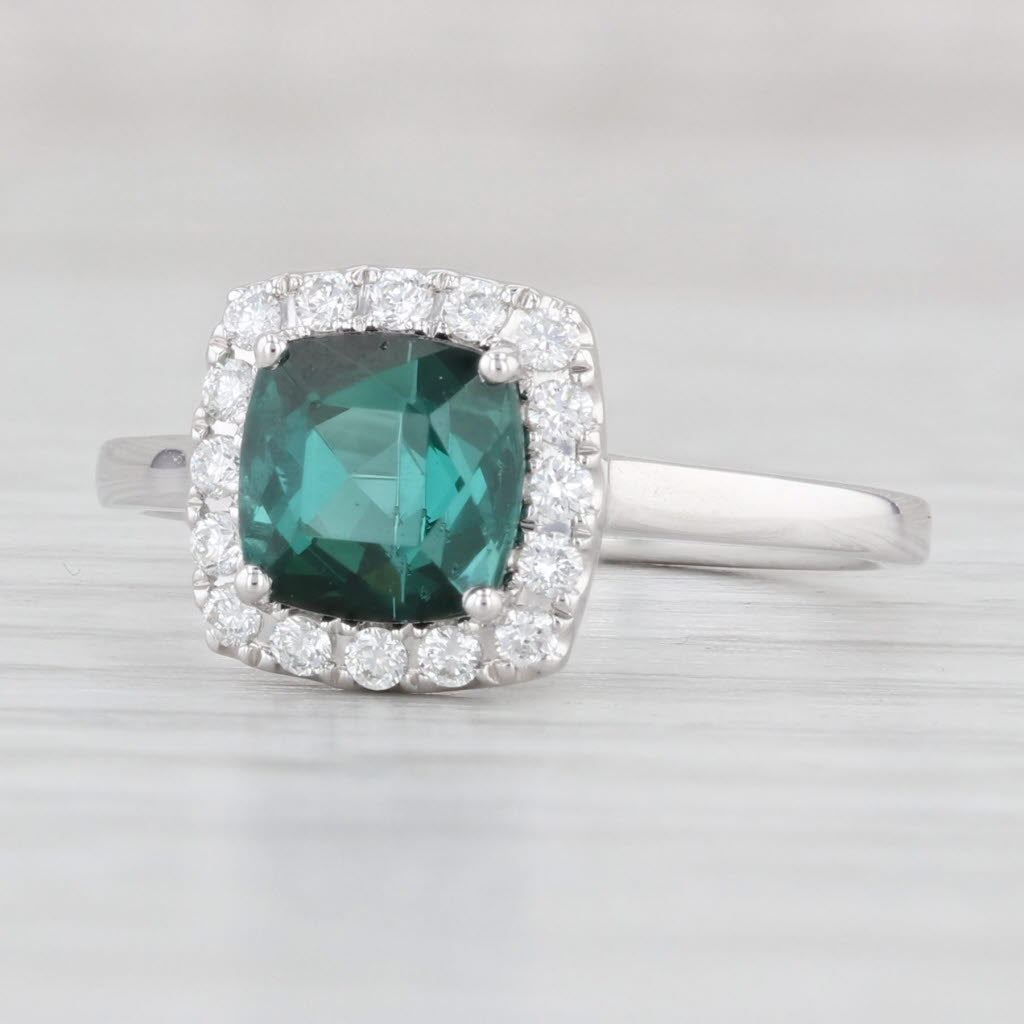 Light Gray New 1.91ctw Green Tourmaline Diamond Halo Ring 14k Gold Size 6.75 Engagement