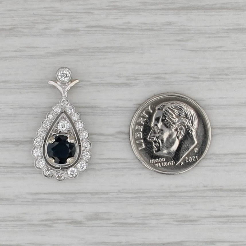 1.72ctw Blue Sapphire Diamond Halo Teardrop Pendant Platinum