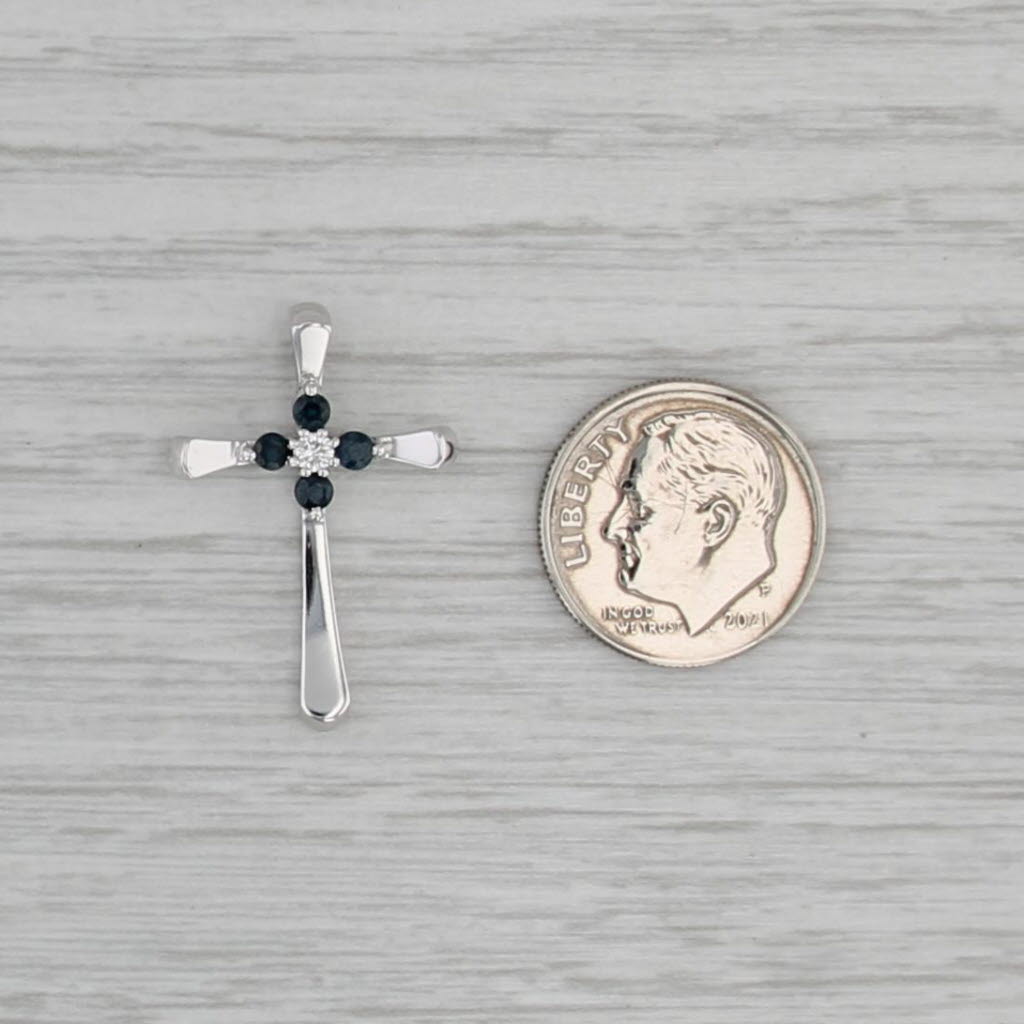 0.34ctw Blue Sapphire Diamond Cross Pendant 14k White Gold