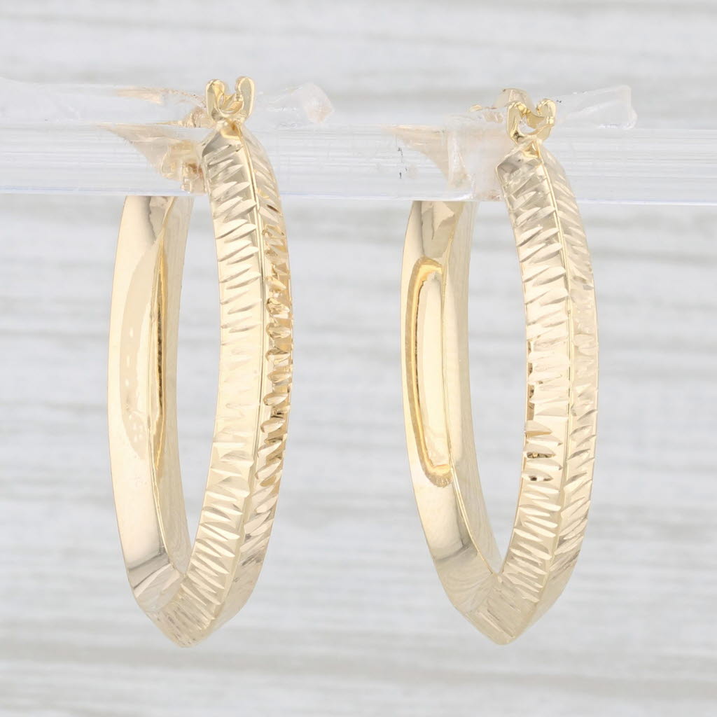 Light Gray New Textured Hoop Earrings 14k Yellow Gold Round Hoops Pierced Snap Top