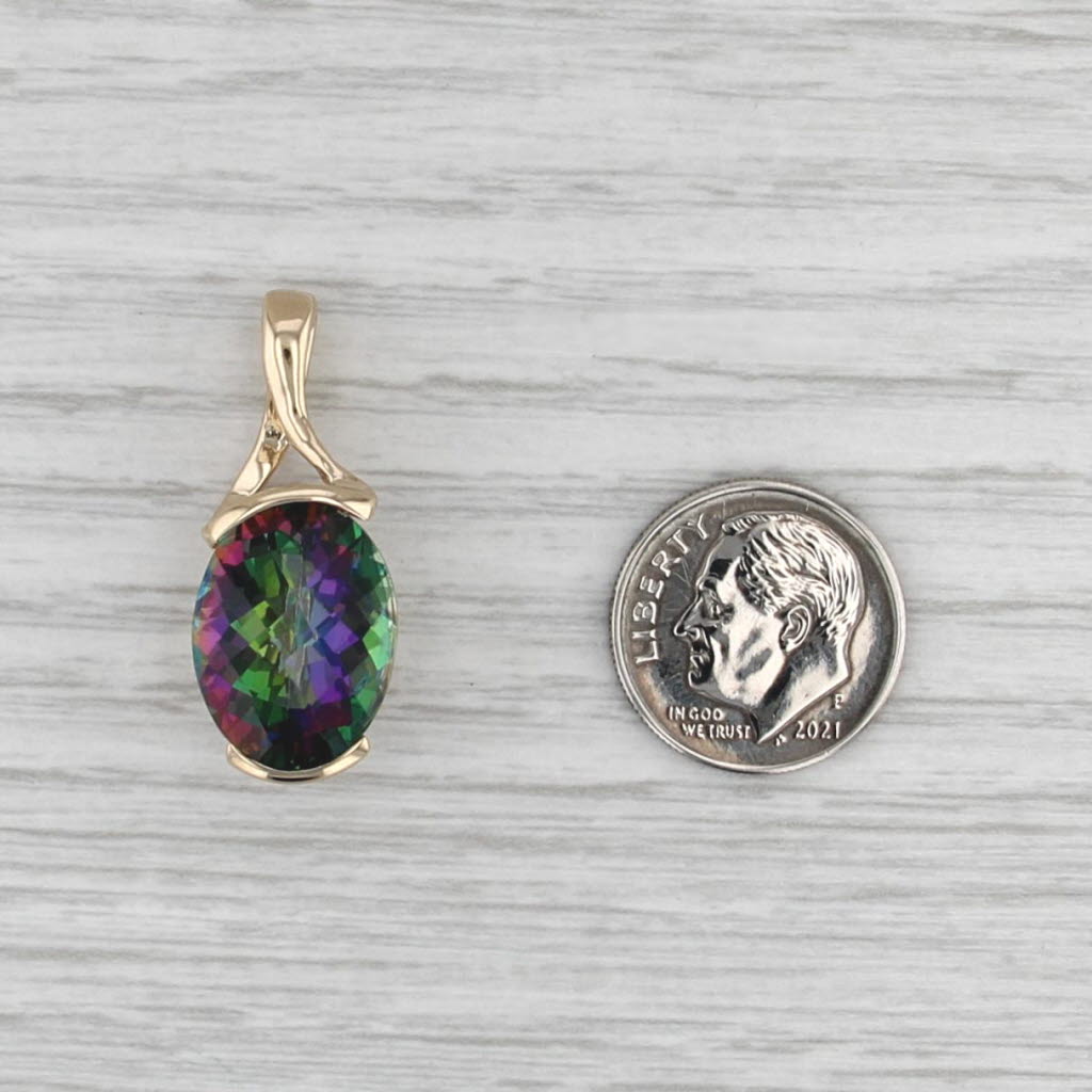 12.60ct Oval Purple Green Mystic Topaz Solitaire Pendant 14k Yellow Gold