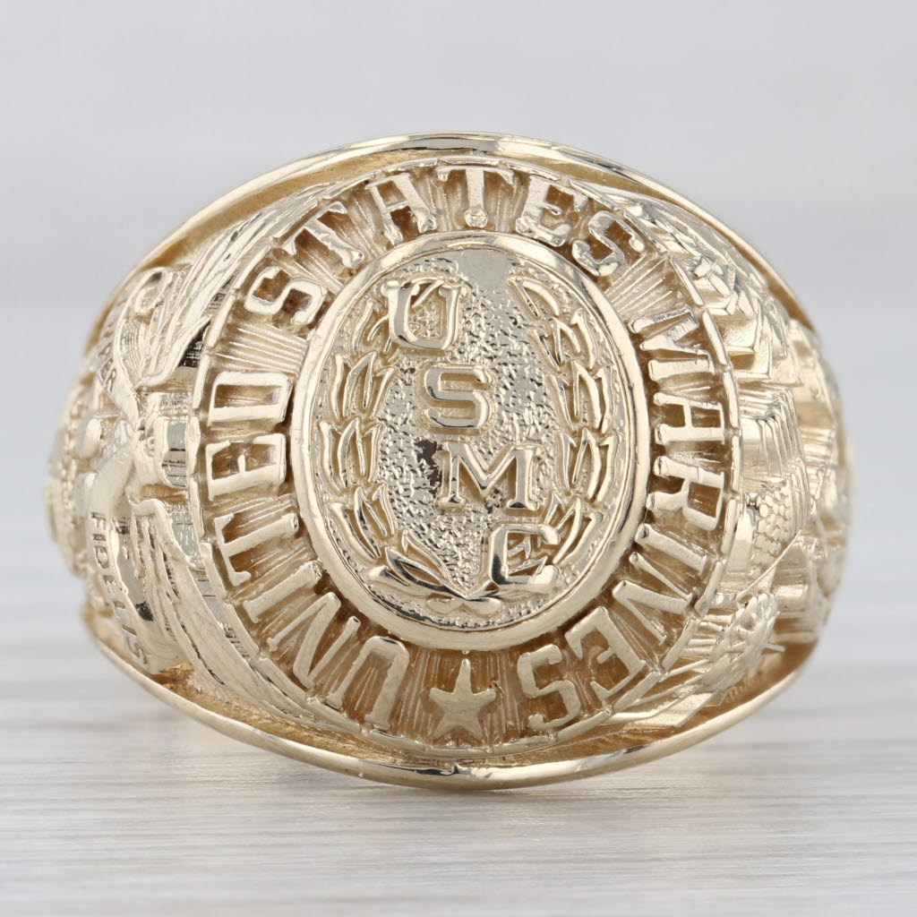 Light Gray United States Marine Corps USMC Iwojima Signet Ring 10k Yellow Gold Size 12