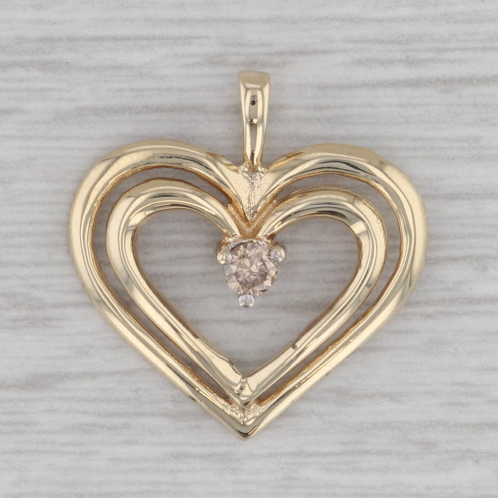 Gray 0.10ct Diamond Solitaire Open Heart Pendant 10k Yellow Gold