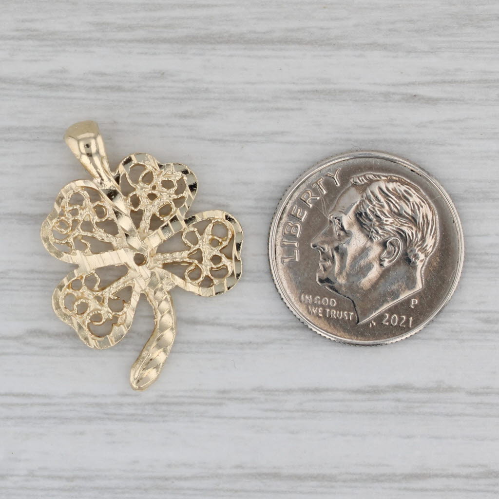 Gray Filigree Shamrock Pendant 10k Yellow Gold Four Leaf Clover Good Luck