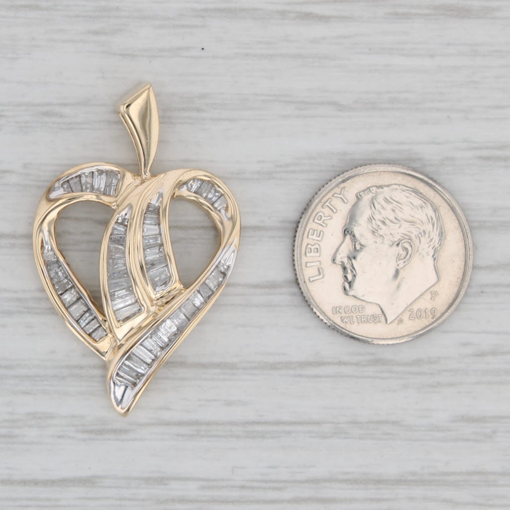 Gray 0.80ctw Diamond Open Heart Pendant 10k Yellow Gold