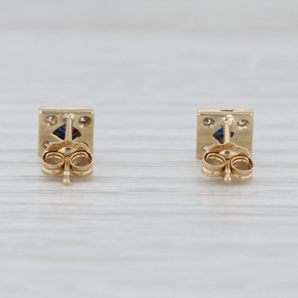 0.22ctw Blue Sapphire Diamond Stud Earrings 14k Yellow Gold Small Square Studs