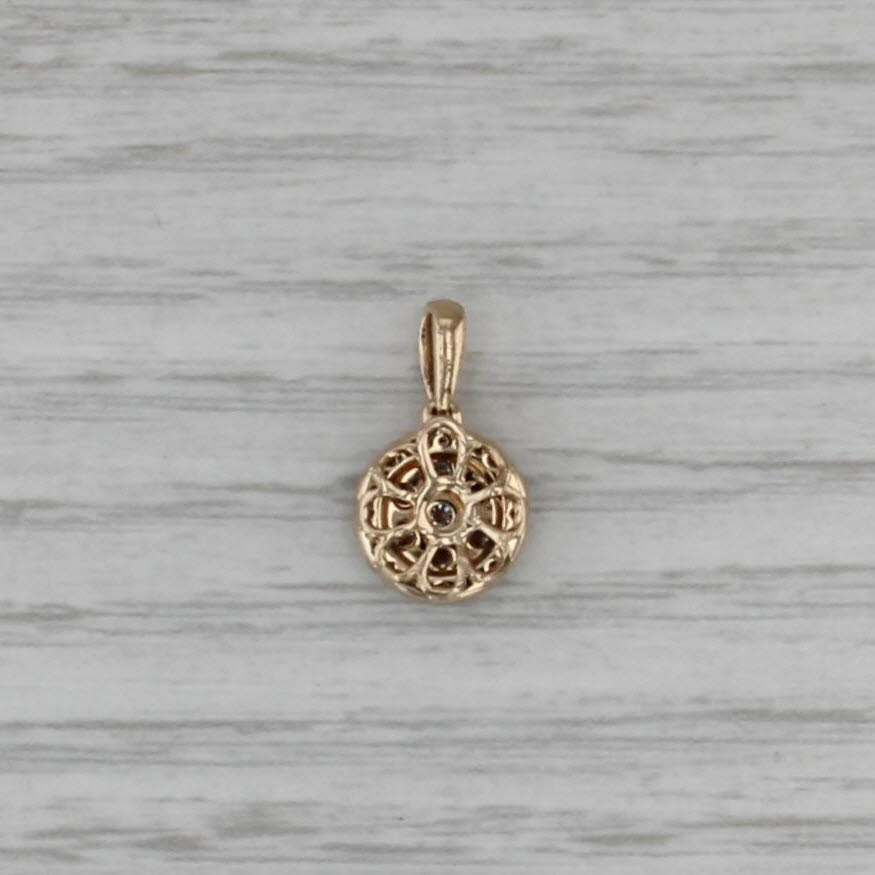0.42ctw Diamond Cluster Halo Pendant 14k Yellow Gold Small Drop