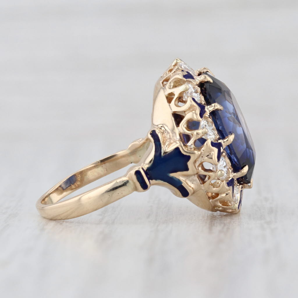 Vintage 8.90ctw Lab Created Sapphire Diamond Halo Ring 14k Yellow Gold Cocktail